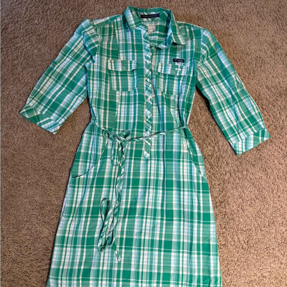 Columbia Green Plaid Long Sleeve Dress